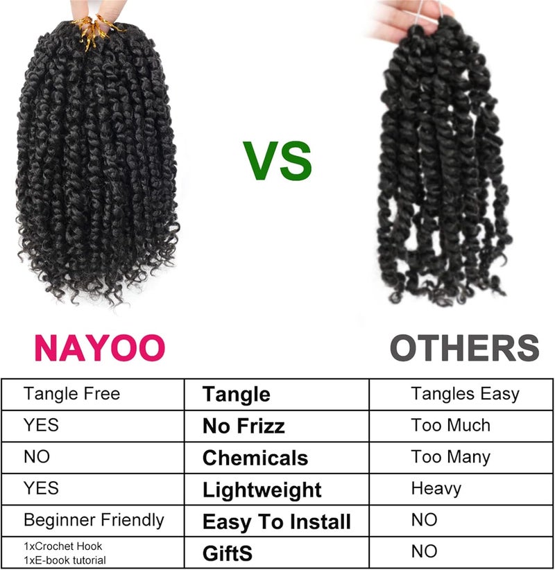 NAYOO Passion Twist Hair - 8 Packs 8 Inch Passion Twist Crochet Hair For Women, Crochet Pretwisted Curly Hair Passion Twists Synthetic Braiding Hair Extensions(8 Inch 8 Packs, 1B) - Image 5