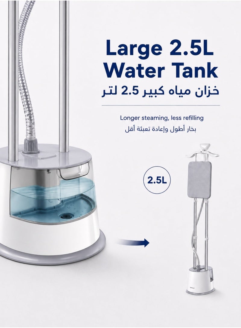 XiuWoo Powerful Garment Steamer Upright, 5 Steam Level Heavy Duty Clothes Steamer With With Ironing Board, And Hangers, 43 G/min Continuous Steam Rate, 2000w, 2.5l Water Tank, Suitable For All Fabrics, Grey - Image 3