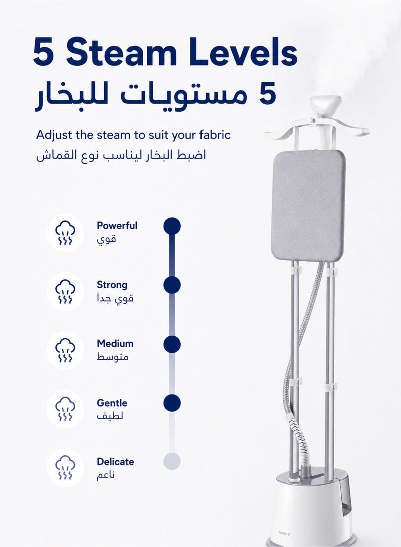 XiuWoo Powerful Garment Steamer Upright, 5 Steam Level Heavy Duty Clothes Steamer With With Ironing Board, And Hangers, 43 G/min Continuous Steam Rate, 2000w, 2.5l Water Tank, Suitable For All Fabrics, Grey - Image 4
