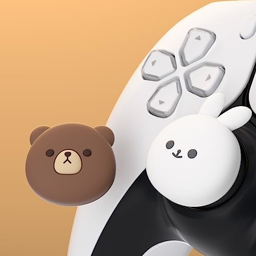 playvital بلاي فيتال قبعات قبضة الإبهام اللطيفة لجهاز PS5، Edge، جهاز تحكم PS4، غطاء عصا التناظرية السيليكوني لجهاز Xbox Series X/S، Elite Series 2، قبعات عصا الإبهام لجهاز تحكم Switch 2 Pro - تشابي بير وسمايلي باني، - Image 4