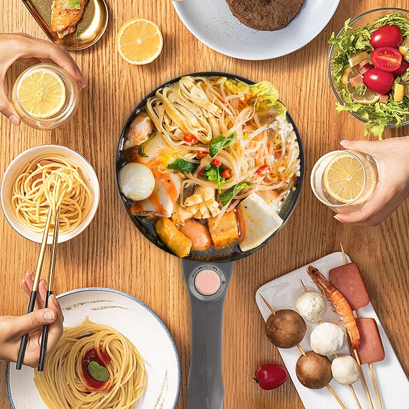 Audecook أوديكوك وعاء كهربائي للطهي، مقلاة صغيرة كهربائية محمولة غير لاصقة مع تعديل الطاقة، طباخ رامين سريع، وعاء كهربائي متعدد الاستخدامات للسفر للحساء/البيض/الستيك (وردي/1.5 لتر مع مبخرة) - Image 2