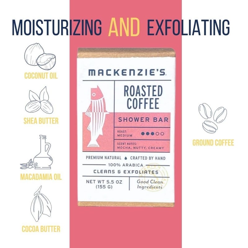 MACKENZIES Roasted Coffee Shower Bar Gifts for Women Gifts for Men Coastal Gifts Natural Bar Soap Exfoliating 55 OZ - Image 3