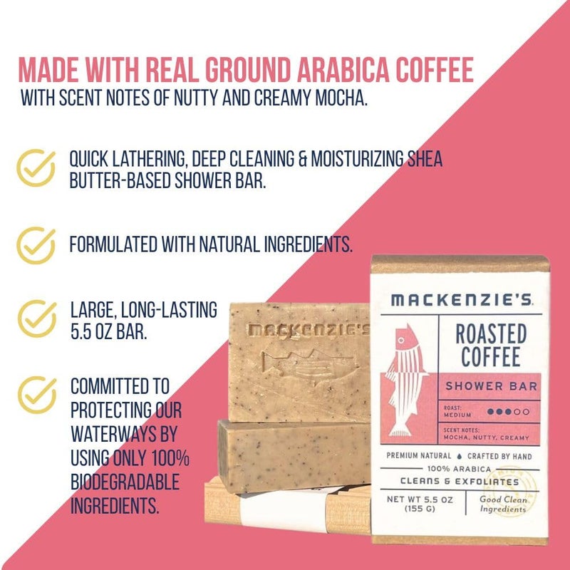 MACKENZIES Roasted Coffee Shower Bar Gifts for Women Gifts for Men Coastal Gifts Natural Bar Soap Exfoliating 55 OZ - Image 2