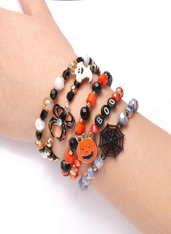BVGA Halloween Beaded Bracelets Pumpkin Spider Ghost Charms Bracelets BOO Happy Halloween Stretch Bracelets Set Holiday Gift - Image 3