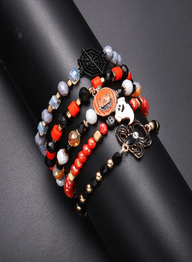 BVGA Halloween Beaded Bracelets Pumpkin Spider Ghost Charms Bracelets BOO Happy Halloween Stretch Bracelets Set Holiday Gift - Image 2