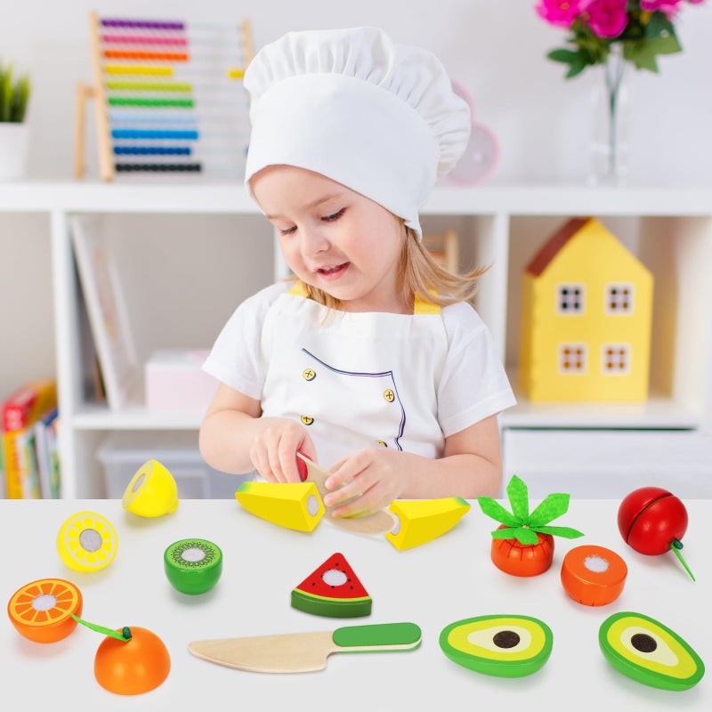 TooyBing Wooden Play Food Toy Set for Kids Kitchen - 30 Pcs Montessori Cutting & Color Sorting Fake Fruit Accessories with 4 Boxes, Play Toys for Toddlers 3, Birthday Gifts for Boys Girls - Image 5