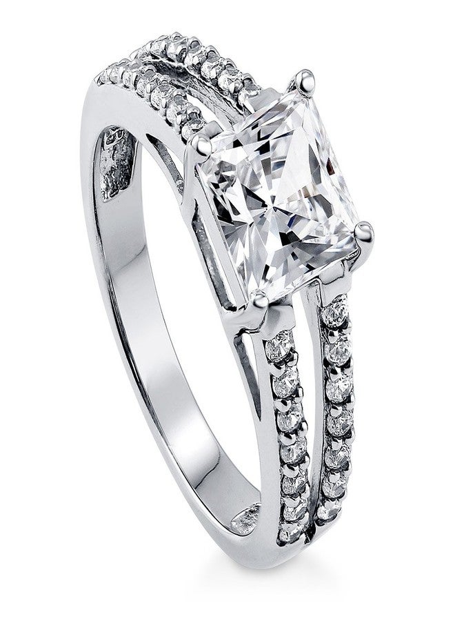 بيركيل خاتم زفاف/خطوبة من الفضة الإسترلينية من بيريكل، مرصع بحجر زركونيا مكعب بقصة برنسيس عيار 2 قيراط، بتصميم ساق مقسمة للنساء، مطلي بالروديوم - Image 1