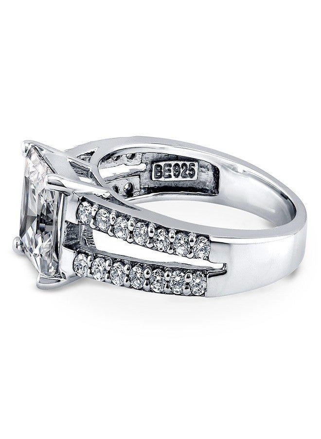 بيركيل خاتم زفاف/خطوبة من الفضة الإسترلينية من بيريكل، مرصع بحجر زركونيا مكعب بقصة برنسيس عيار 2 قيراط، بتصميم ساق مقسمة للنساء، مطلي بالروديوم - Image 3