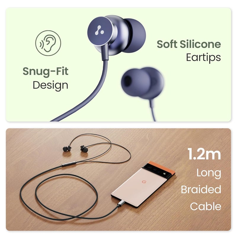 AMBRANE Type C Wired in Ear Earphones with in-Line Mic for Clear Calling,1.2M Cable,10Mm Dynamic Drivers for Boostedbass,Control Buttons for iPhone 15,Samsung&Type C Devices (Stringz 38C, Purple) - Image 5