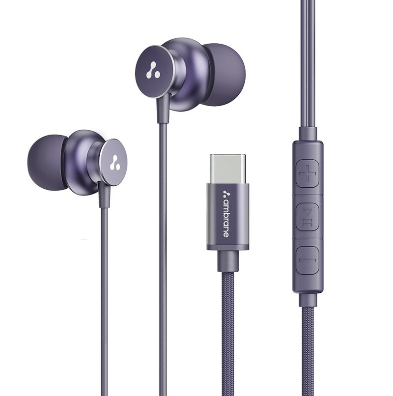 AMBRANE Type C Wired in Ear Earphones with in-Line Mic for Clear Calling,1.2M Cable,10Mm Dynamic Drivers for Boostedbass,Control Buttons for iPhone 15,Samsung&Type C Devices (Stringz 38C, Purple) - Image 1