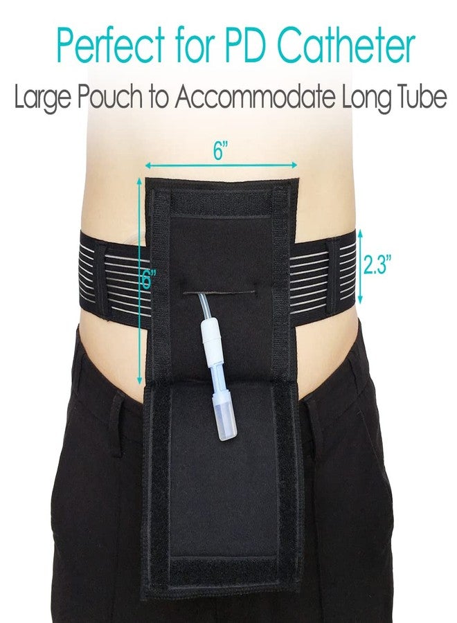 DiaBelt G Tube Holder Peritoneal Dialysis Catheter Belt to Secure Medical Feeding Tubes Gastrostomy Gtube PEG J Tube with Larger 6" Square Sponge Pouch Pad Accessories for Adults Women Men Black - Image 2
