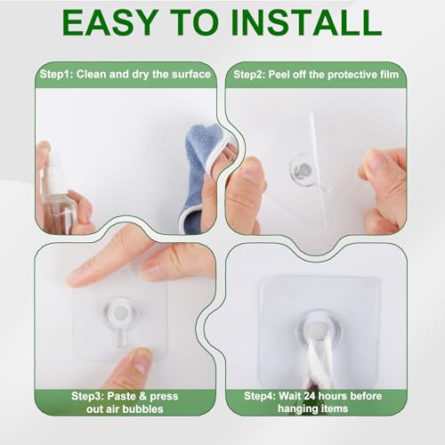 Rindion Adhesive Wall Hangers 35P, Transparent Picture Hangers Without Nails, Damage-Free Wall Clock Hanger for Bathroom, Kitchen, Home and Office, Single 11 lbs Load Max - Image 4