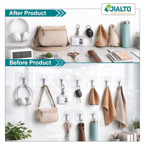 JIALTO Adhesive Hooks, Heavy Duty 5 kg Wall Hooks, Nail-Free Reusable Stainless Steel Sticky Hangers for Multipurpose Kitchen, Bathroom & Home (10 Pcs) - Image 3
