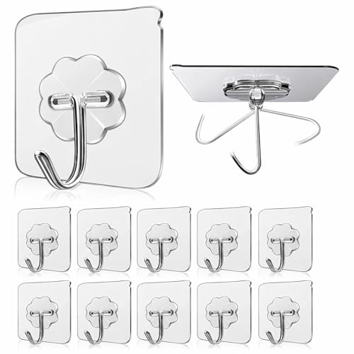 JIALTO Adhesive Hooks, Heavy Duty 5 kg Wall Hooks, Nail-Free Reusable Stainless Steel Sticky Hangers for Multipurpose Kitchen, Bathroom & Home (10 Pcs) - Image 1