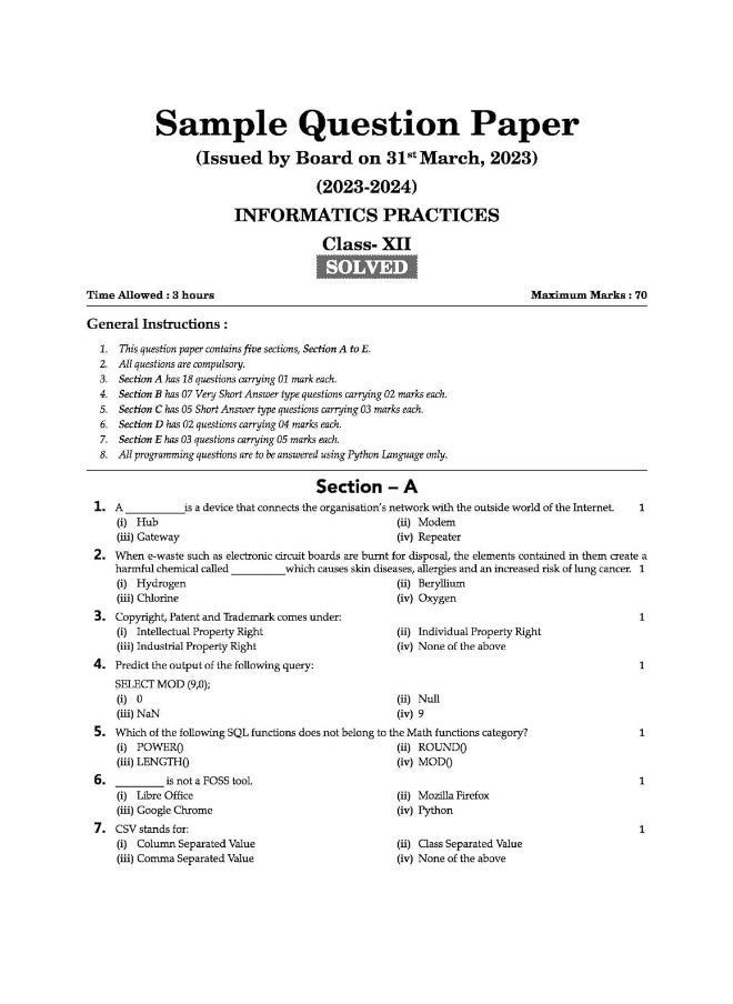 null - Oswaal CBSE Class 12 Informatics Practices Question Bank 2023-24 Book - Image 1