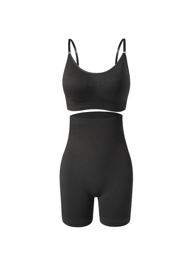 Large Size Sports Rim-free Underwear French Fitness Yoga Gather Strap Bra High Waist Boxers Set