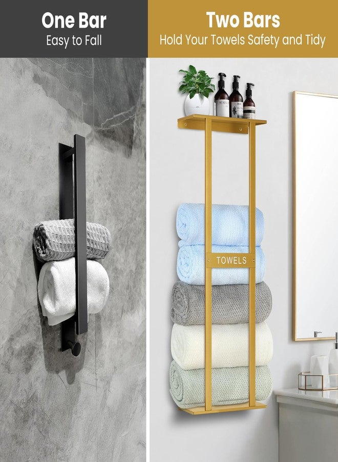 BSNBIC Bathroom Towel Storage Rack, Wall Mounted Bathroom Towel Rack, 30 inch Heavy Duty 6 Large Towels, Wall Mounted Towel Rack for Rolled Towels, Gold - Image 2