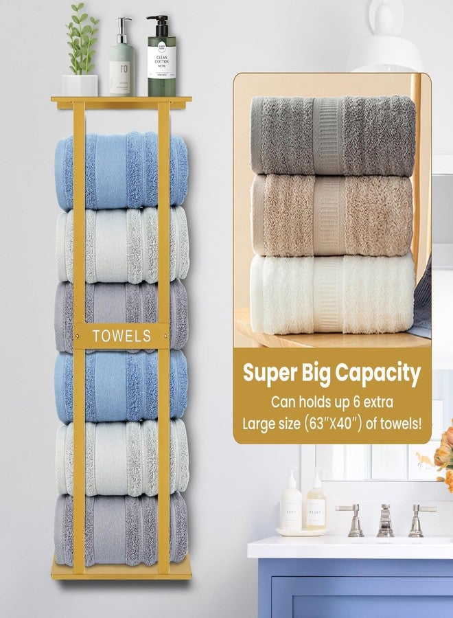 BSNBIC Bathroom Towel Storage Rack, Wall Mounted Bathroom Towel Rack, 30 inch Heavy Duty 6 Large Towels, Wall Mounted Towel Rack for Rolled Towels, Gold - Image 5