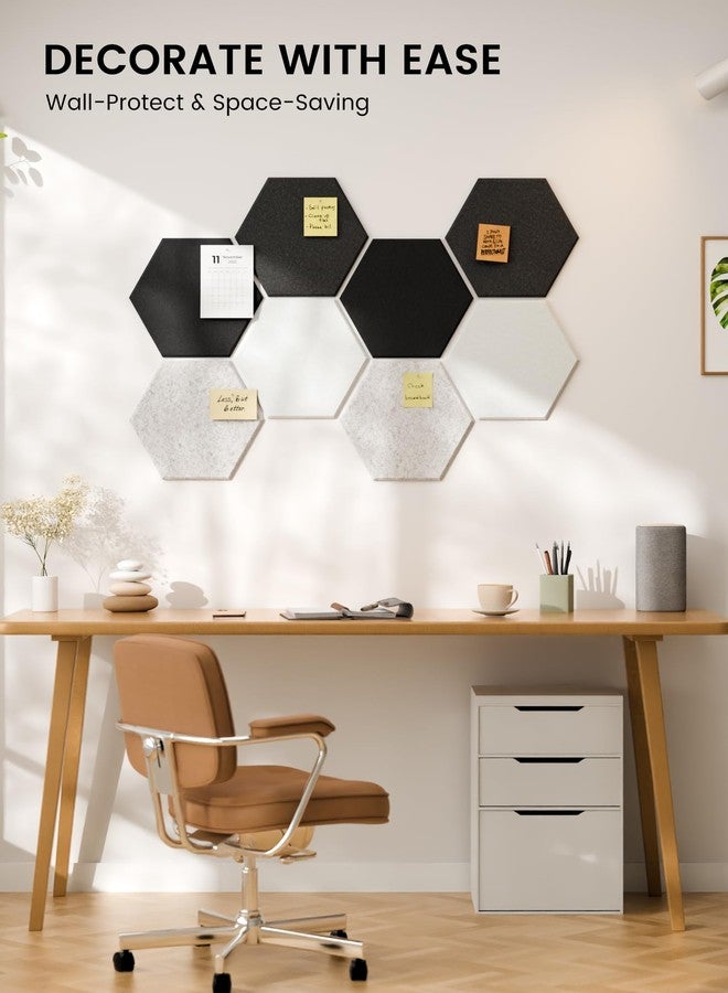 Fluxynara Hexagon Cork Board Alternative for Walls Decor-8-Pack Felt Bulletin Board Tiles,with 30 Pushpins,50 Adhesive Tabs for Office,Classrooms & Home Pin Board Felt Board-Concrete Echo - Image 4