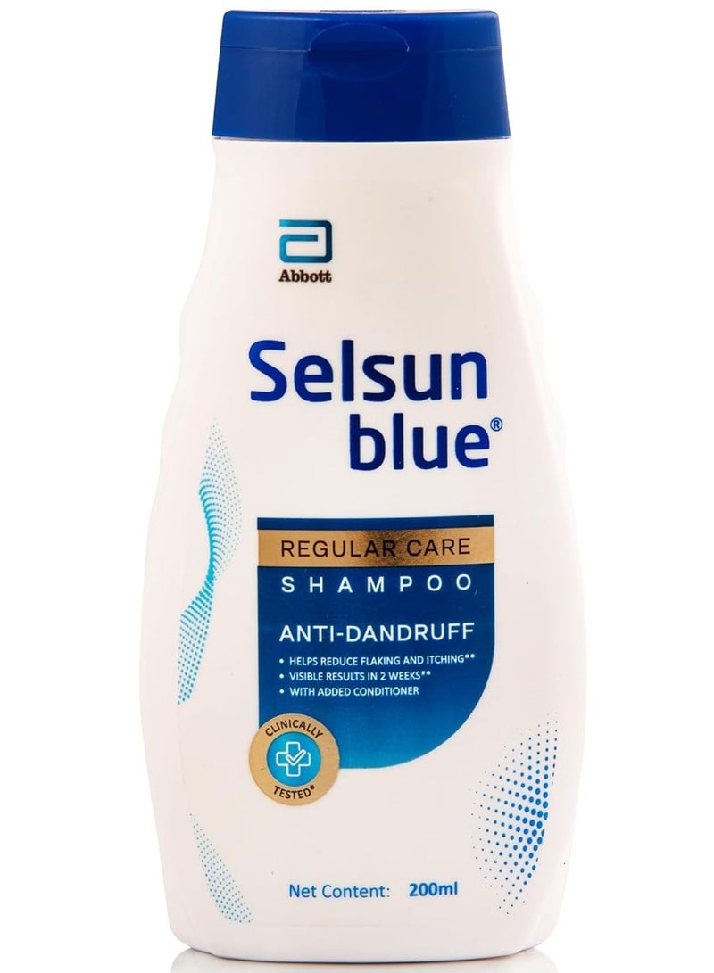 Selsun blue Regular Care Shampoo for Men and Women with Added Conditioner, Helps Reduce Flaking and Itching, Control Dandruff, 200 ml (Pack of 1) - Image 1