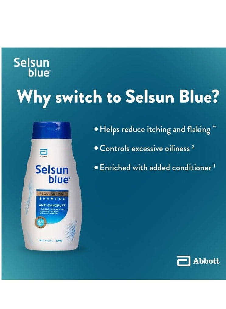 Selsun blue Regular Care Shampoo for Men and Women with Added Conditioner, Helps Reduce Flaking and Itching, Control Dandruff, 200 ml (Pack of 1) - Image 5