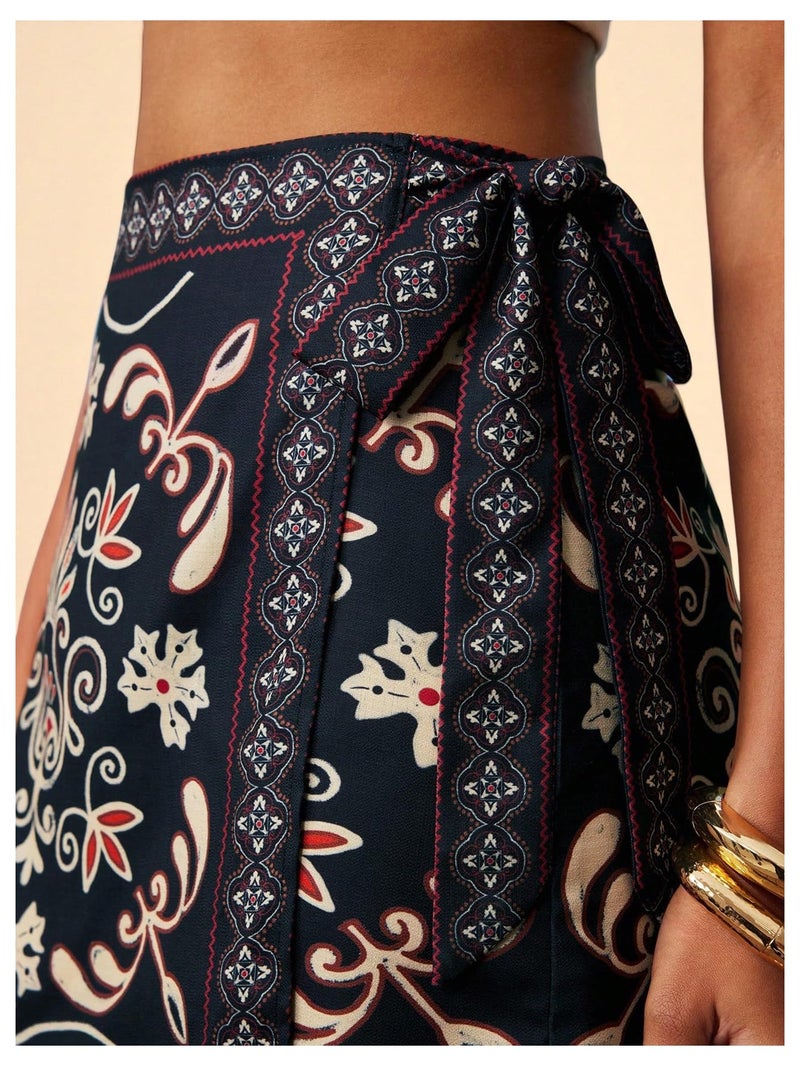 MakeMeChic Women's Summer Boho Wrap Mini Skirt Beach Vacation Short Skirts Black X-Small - Image 5