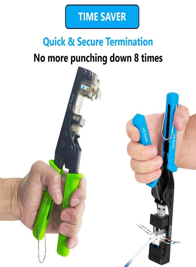 GR Deals 180 Degree Keystone Jack Punch Down Tool (Fit Specific AMP 110 Series 8 Position Jacks Only), CAT5/5e and CAT6/6A Adapter Fast Termination Crimper, One Hand Operation Green Handle. - Image 2