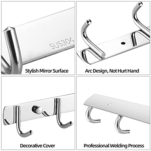 TooCust Wall Hooks for Hanging, Silver Coat Rack Wall Mount with 5 Coat Hooks 14.5", 304 Stainless Steel,Towel Hanger, Hat Hooks, Robes Hook in Bathroom, Bedroom, Kitchen, Living Room (2 Pack) - Image 3