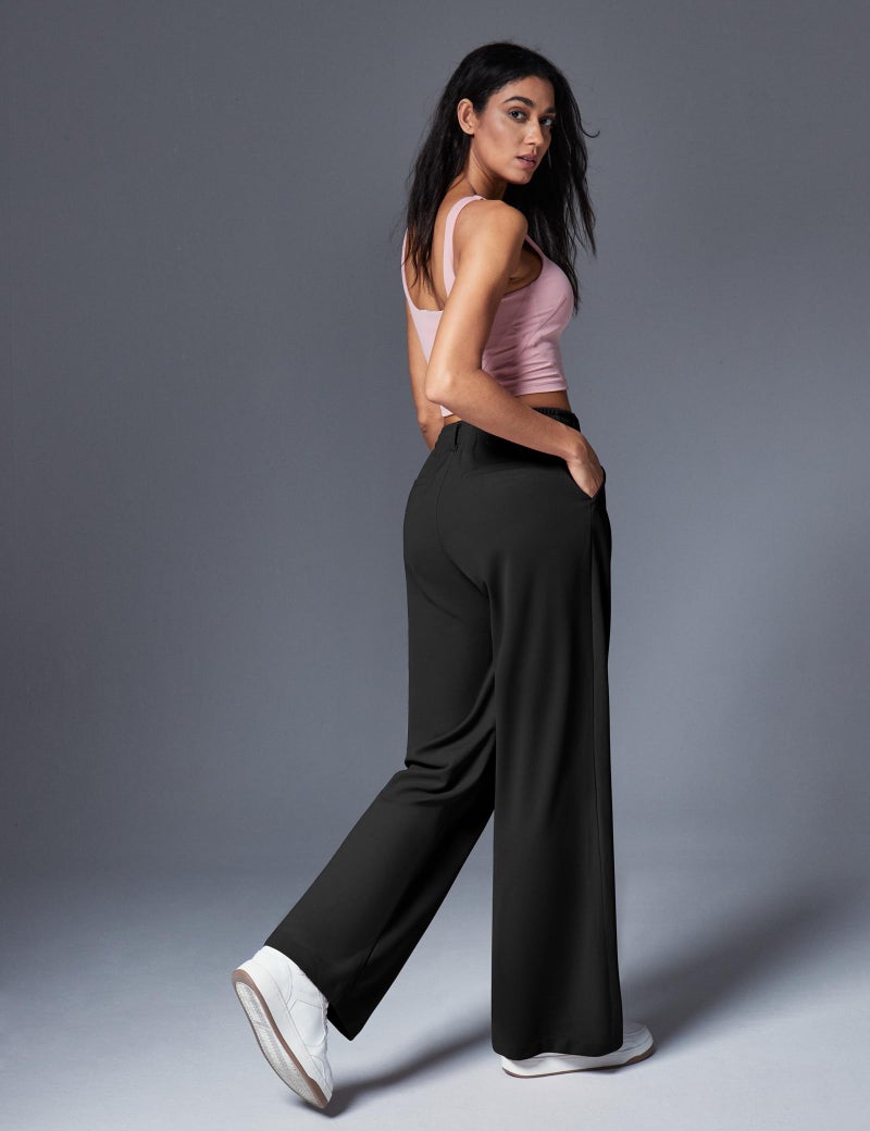 IUGA Wide Leg Pants Woman Pull on Stretchy Work Dress Pants High Waisted Business Casual Trousers Slacks Standard, Meduim, Black - Image 3