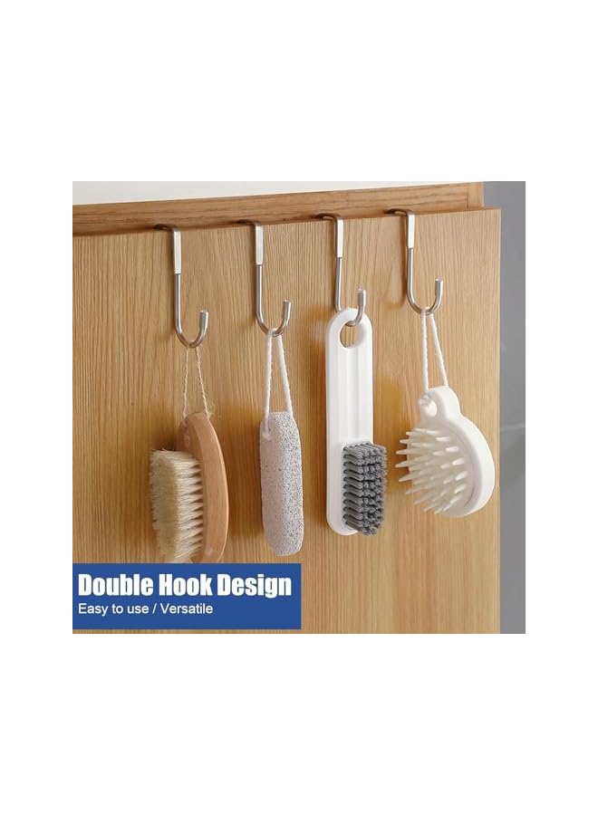 promass 4pcs Over Door Hook, Hanger Stainless Steel Shower Towel Hooks for Hanging, S Shaped Heavy Duty Multipurpose Cupboard Narrow Door Hooks for Bathrooms Kitchen Cabinet Wardrobe - Image 3