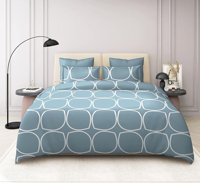 TIB Glace Cotton King Size Bedsheet with 2 Pillow Covers,Bedsheet for Double Bed,90X100 Inches| 140 GSM, Grey Circle Pack of 3 - Image 1