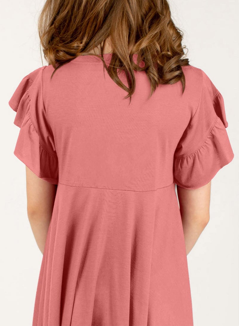blibean Tween Girls Summer Dress Boho Short Sleeve Dresses Cute Clothes High Low Outfits Teen Trendy Clothing Size 12-13 Years Old Dusty Pink - Image 4
