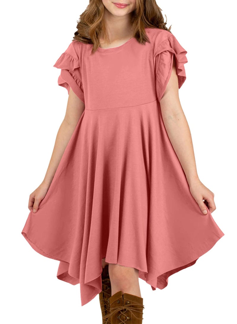 blibean Tween Girls Summer Dress Boho Short Sleeve Dresses Cute Clothes High Low Outfits Teen Trendy Clothing Size 12-13 Years Old Dusty Pink - Image 2