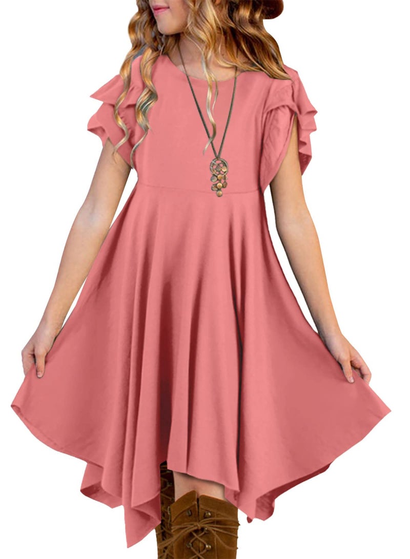 blibean Tween Girls Summer Dress Boho Short Sleeve Dresses Cute Clothes High Low Outfits Teen Trendy Clothing Size 12-13 Years Old Dusty Pink - Image 1