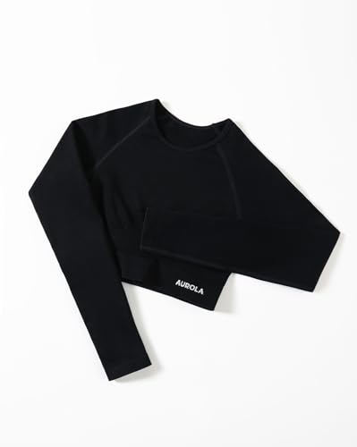 AUROLA Serpent Snake Long Sleeve Shirts for Women Seamless Workout Crop Tops Crew Neck Cropped T Shirt Athletic YogaSolidBlackXS - Image 3