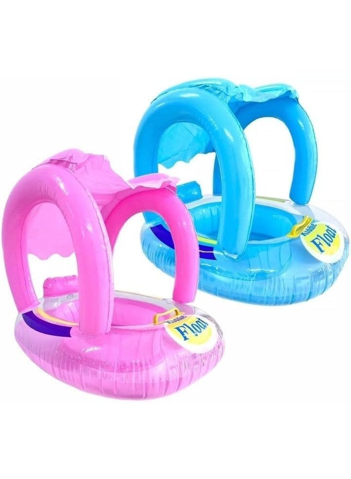 Inflatable Baby Swimming Ring with Canopy, Pink and Blue | Built-in infant seat, sun protection, pool use, easy to inflate, toddler - Image 2