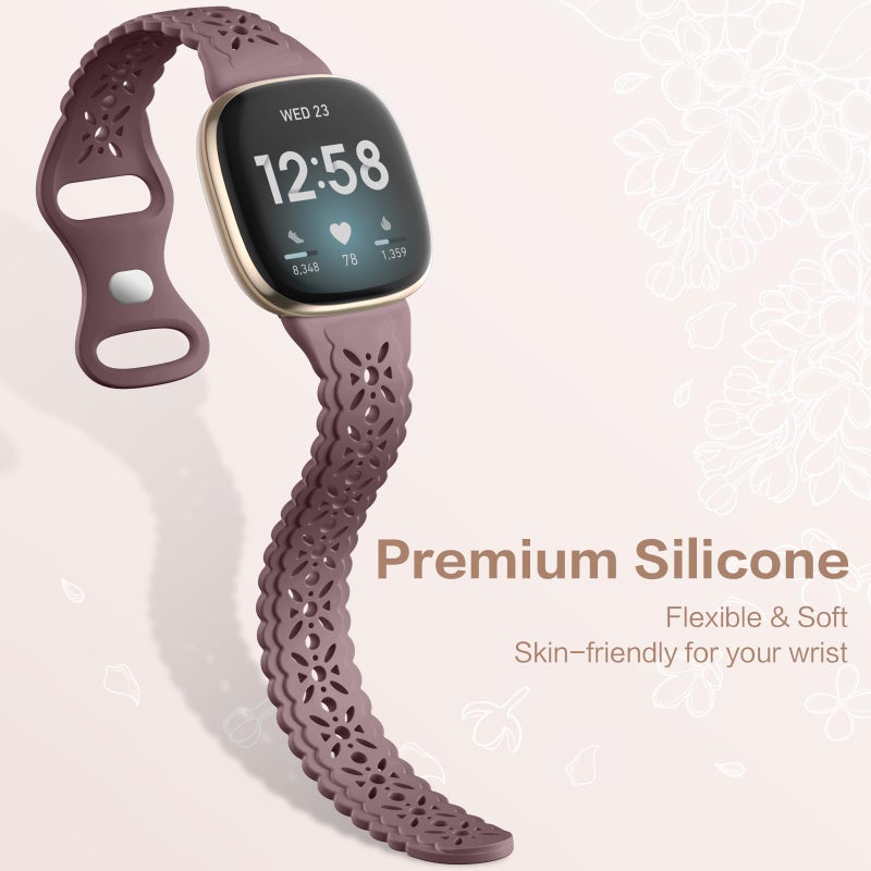 Dirrelo 4 pack Lace Silicone Band Compatible with Fitbit Versa 3 Bands Women/Versa 4 Bands, Ultrathin Hollow-out Sport Strap Replacement Wristbands for Fitbit Sense/Sense 2 / Versa 3 /Versa 4 Watch - Image 4