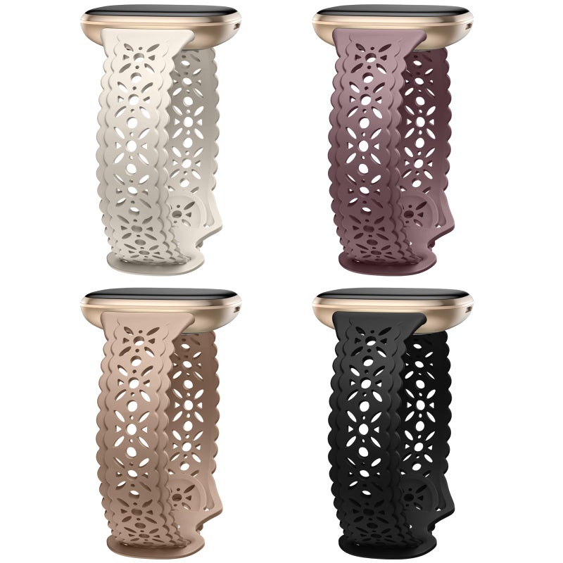 Dirrelo 4 pack Lace Silicone Band Compatible with Fitbit Versa 3 Bands Women/Versa 4 Bands, Ultrathin Hollow-out Sport Strap Replacement Wristbands for Fitbit Sense/Sense 2 / Versa 3 /Versa 4 Watch - Image 1