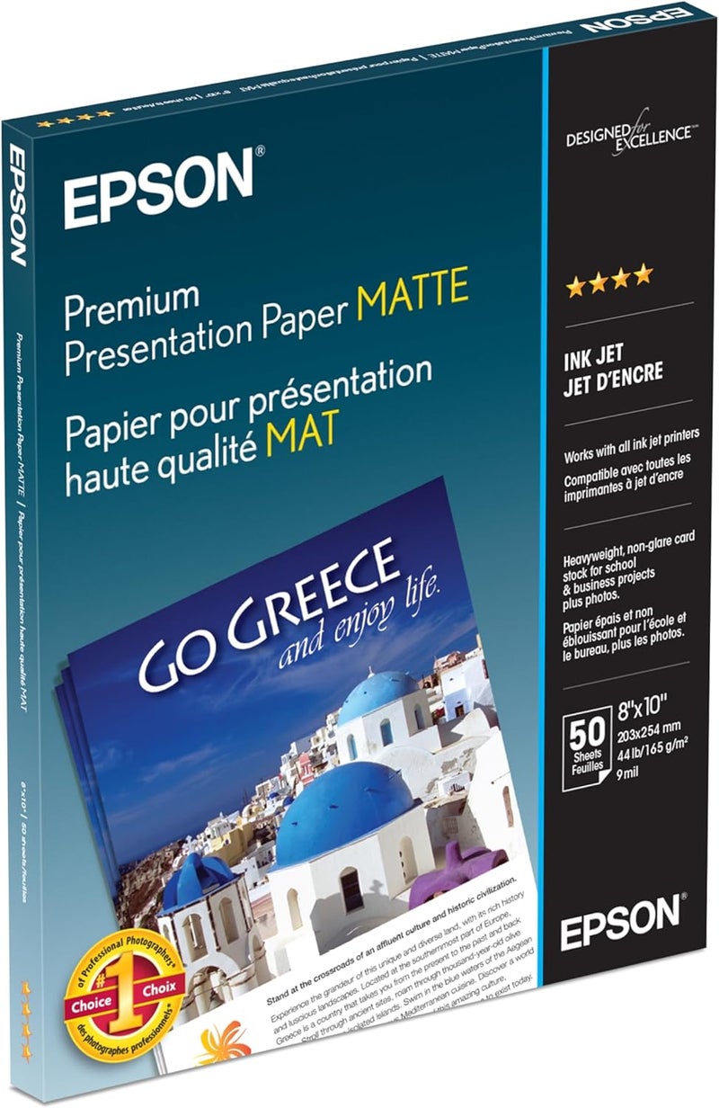 EPSON ورق عرض متميز غير لامع (8x10 بوصة، 50 ورقة) (S041467) أبيض ساطع - Image 2