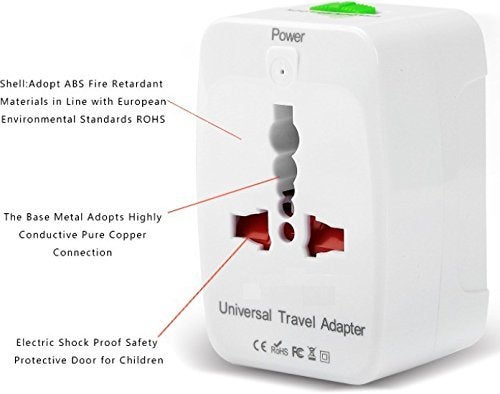 HIVER International Travel Adapter 2 USB Charging Port Smart Wall Charger Allinone Universal Plug USJP UK EU AUCN Worldwide Outlets AC Socket Surge Protector White - Image 3