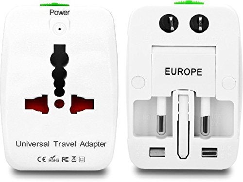 HIVER International Travel Adapter 2 USB Charging Port Smart Wall Charger Allinone Universal Plug USJP UK EU AUCN Worldwide Outlets AC Socket Surge Protector White - Image 2
