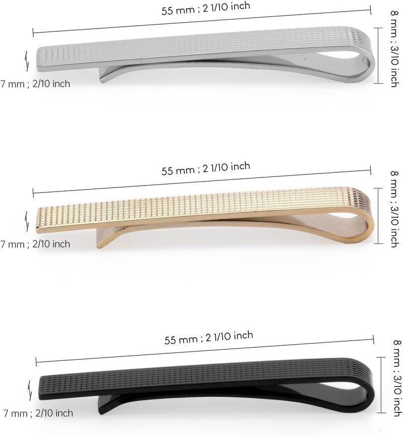 Tie Pin Tie Clip Set of 3 Silver Black Gooden for Men in Gift Box - Image 2