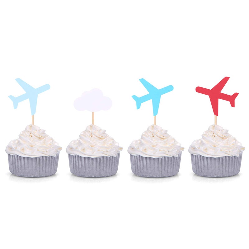 Giuffi Cloud and Plane Cupcake Toppers Baby Shower Decoration How Time Flies Theme Birthday Party Supplies 24 Counts - Image 2