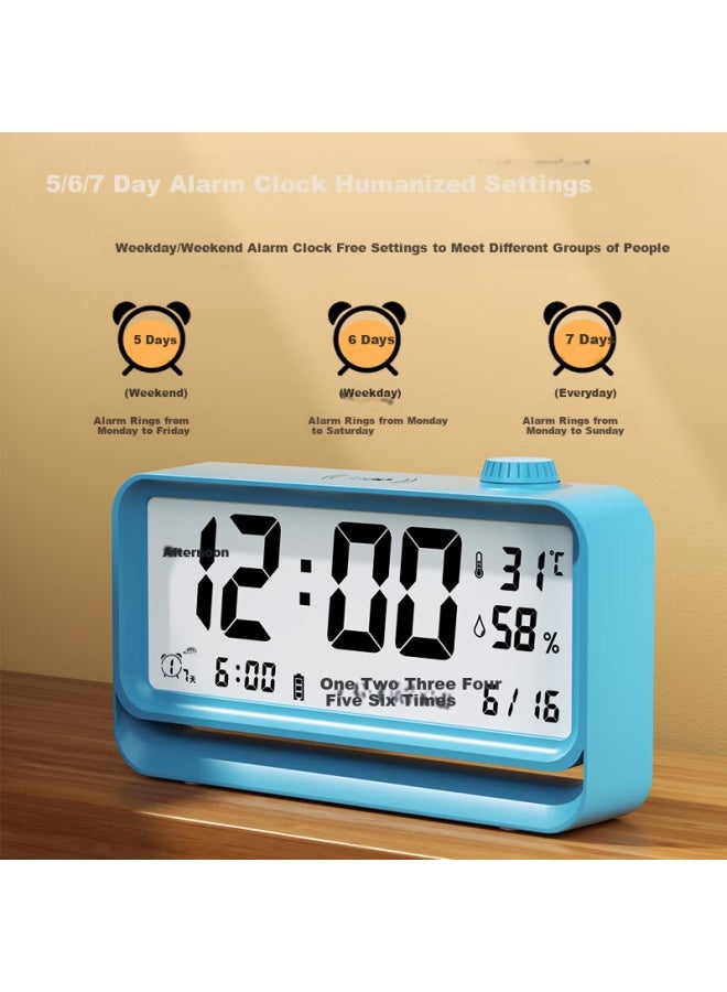Compas Alarm Clock, New Student Model With Temperature And Humidity Display, Electronic Desktop Clock, Children's Wake-up Aid For Primary School Students, Desktop Clock With Backlight Night Light, 2388a Blue - Image 4