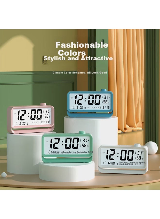 Compas Alarm Clock, New Student Model With Temperature And Humidity Display, Electronic Desktop Clock, Children's Wake-up Aid For Primary School Students, Desktop Clock With Backlight Night Light, 2388a Blue - Image 5