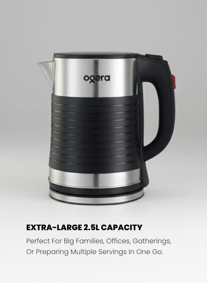 أوجيرا غلاية كهربائية مزدوجة الجدار من أوجيرا OG1510EK | سعة كبيرة 2.5 لتر بدون سلك | جدار مزدوج من الستانلس ستيل | غليان سريع 1800 واط | إيقاف تلقائي وحماية من الغليان الجاف | هيكل بارد الملمس | مثالية للشاي والقهوة والماء الساخن | ضمان سنتين - Image 2