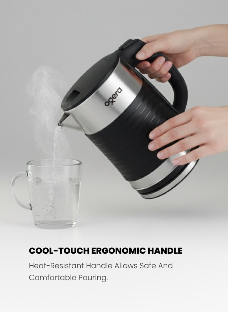 أوجيرا غلاية كهربائية مزدوجة الجدار من أوجيرا OG1510EK | سعة كبيرة 2.5 لتر بدون سلك | جدار مزدوج من الستانلس ستيل | غليان سريع 1800 واط | إيقاف تلقائي وحماية من الغليان الجاف | هيكل بارد الملمس | مثالية للشاي والقهوة والماء الساخن | ضمان سنتين - Image 4