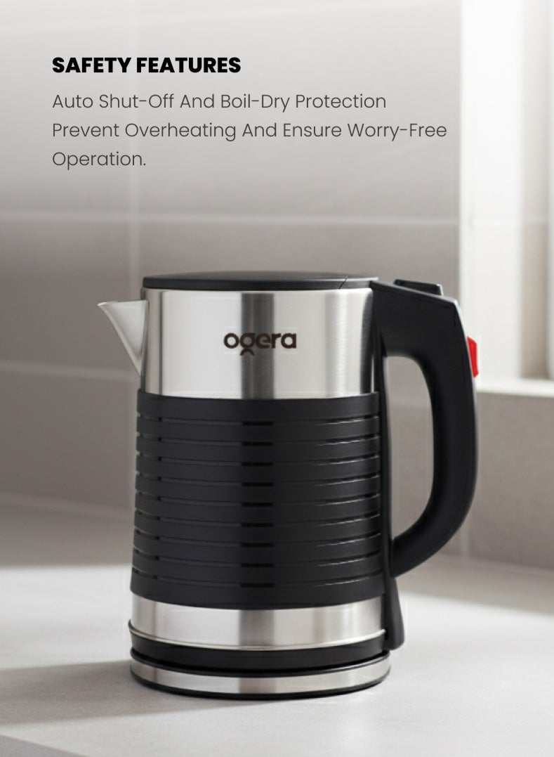 أوجيرا غلاية كهربائية مزدوجة الجدار من أوجيرا OG1510EK | سعة كبيرة 2.5 لتر بدون سلك | جدار مزدوج من الستانلس ستيل | غليان سريع 1800 واط | إيقاف تلقائي وحماية من الغليان الجاف | هيكل بارد الملمس | مثالية للشاي والقهوة والماء الساخن | ضمان سنتين - Image 5