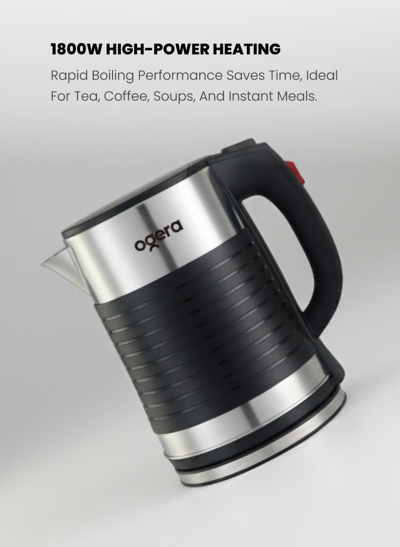 أوجيرا غلاية كهربائية مزدوجة الجدار من أوجيرا OG1510EK | سعة كبيرة 2.5 لتر بدون سلك | جدار مزدوج من الستانلس ستيل | غليان سريع 1800 واط | إيقاف تلقائي وحماية من الغليان الجاف | هيكل بارد الملمس | مثالية للشاي والقهوة والماء الساخن | ضمان سنتين - Image 3