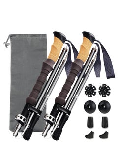 Generic Trekking Poles Collapsible Nordic Hiking Poles - Cork Handle 2pc Ultralight Folding Walking Sticks, Hiking Sticks, Lightweight Aluminum Foldable Trekking Walking Sticks for Seniors Women Men  - Image 1